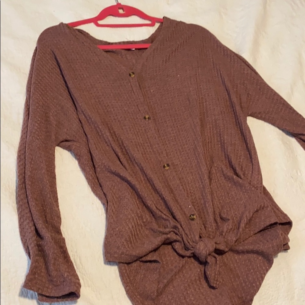 Waffle Knit Top with Buttons